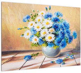 Festett kép egy váza virágról (üvegen) (70x50 cm)