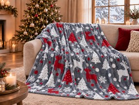 Karácsonyi mikroplüss pléd CHRISTMAS MAGIC szürke Méret: 200 x 220 cm