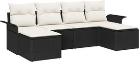 vidaXL Kerti Kanapé Szett tárolóval 6 pcs Fekete polirattan