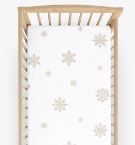 Goldea gyermek gumis pamut lepedő kiságyba - hópelyhek fehéren 70 x 140 cm