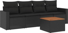 vidaXL 5 részes fekete polyrattan kerti kanapészett párnákkal