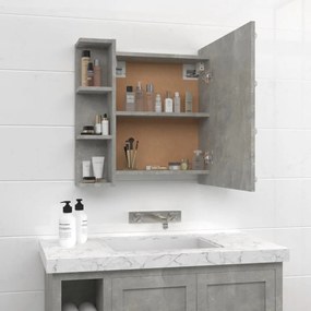 betonszürke tükrös szekrény LED-ekkel 70 x 16,5 x 60 cm