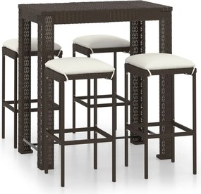 vidaXL 5 részes barna polyrattan kerti bárszett párnákkal