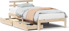 vidaXL tömör fenyőfa ágykeret fiókokkal 75 x 190 cm