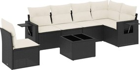 vidaXL 7 részes fekete polyrattan kerti ülőgarnitúra párnával
