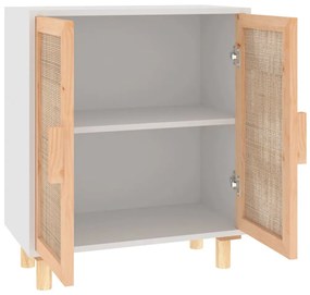 fehér tömör fenyő/természetes rattan tálalószekrény 60x30x70 cm