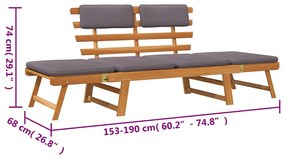 2 az 1-ben tömör akácfa kerti fotelágy párnával 190 cm