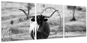 Kép - Tehén, fekete-fehér (órával) (90x30 cm)