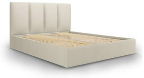 Bézs kárpitozott franciaágy tárolóhellyel ágyráccsal 180x200 cm Juniper – Mazzini Beds