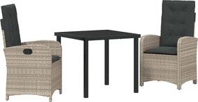 vidaXL Kert étkező szett párnával 3 pcs Világosszürke polirattan