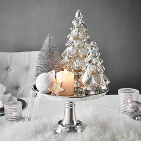 SILVER FOREST üveg fenyőfa ezüst 19cm