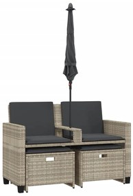 2 személyes polyrattan kerti kanapé napernyővel/székkel