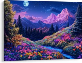 Kép - Lila táj teljes holdfénynél (70x50 cm)