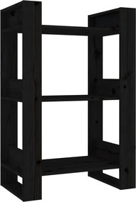 vidaXL fekete tömör fenyőfa könyvszekrény/térelválasztó 60x35x91 cm