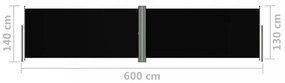 fekete behúzható oldalsó napellenző 140 x 600 cm