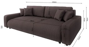 Barna kordbársony kinyitható tárolóhelyes kanapé 234 cm Sara – Ropez