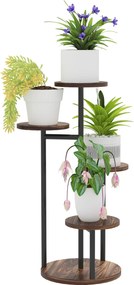 Outsunny 5-Tiers Virágtartó Állvány Fából és Acélból 5 Kerek Polccal Virágcserép Tálaláshoz Beltéri és Kültéri Használatra 43x43x70 cm Égett | Aosom