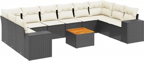 vidaXL 11 részes fekete polyrattan kerti ülőgarnitúra párnákkal