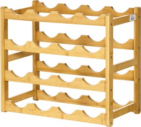 HOMCOM Boros polc 16 palack számára, rakásolható palacktartó bambuszból a pincébe, tárolóhelyiségbe, 43 x 23,5 x 38 cm term. fa | Aosom