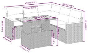 6 részes szürke polyrattan kerti ülőgarnitúra párnákkal