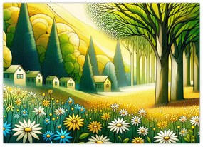 Kép - Falu sárga-zöld színekben (70x50 cm)