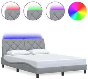 világosszürke szövet ágykeret LED-ekkel matrac nélkül 140x190cm