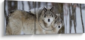 Kép - Farkasok télen (órával) (90x30 cm)