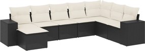 vidaXL 8 részes fekete polyrattan kerti ülőgarnitúra párnákkal