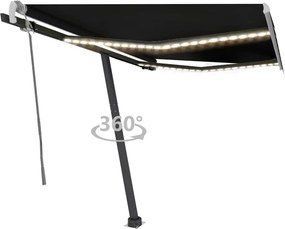 vidaXL antracitszürke kézzel kihúzható LED-es napellenző 350 x 250 cm
