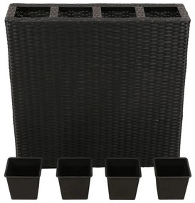 Fekete polyrattan kerti magaságyás 4 kaspóval