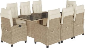 vidaXL 9 részes bézs polyrattan kerti étkezőgarnitúra párnákkal