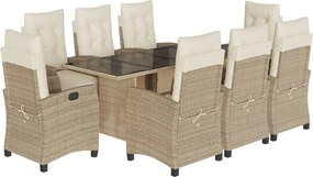 vidaXL 9 részes bézs polyrattan kerti étkezőgarnitúra párnákkal
