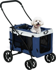 PawHut 2 az 1-ben Kutyakocsi Kutyabugyi, összecsukható kutyák és macskák számára 10 kg-ig, Macskakocsi párnával, hálós ablakokkal, ajtókkal, tárolókos