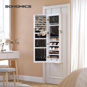 SONGMICS zárható tükrös ékszerrendszerező 6 LED-del, 120 cm, fehér