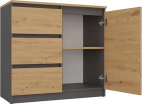 MIX Malaga 1D3S fiókos szekrény, antracit-tölgy