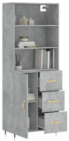 betonszürke szerelt fa magasszekrény 69,5 x 34 x 180 cm