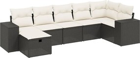 vidaXL 7 részes fekete polyrattan kerti ülőgarnitúra párnával