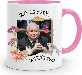 Rózsaszín Vicces Bögre Jaroslaw Kaczynski fényképes nyomattal