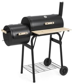 Kaminer BBQ faszenes kerti grill, 2 in1 grill és füstölö, hőmérő, méretek 113x103 cm, fém, fekete