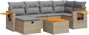 vidaXL 7 részes bézs polyrattan kerti ülőgarnitúra párnákkal