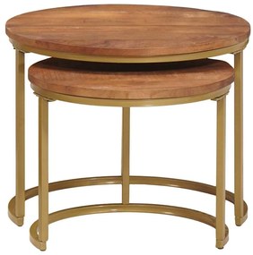 vidaXL Fészkelt Kávézó Asztalok 2 pcs Méz barna Tömör mangófa és acél