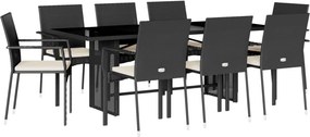 vidaXL 9 részes fekete polyrattan kerti étkezőgarnitúra párnákkal