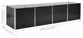 antracitszürke horganyzott acél kerti magaságyás 320x80x77 cm