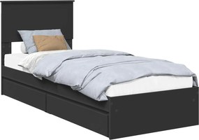 vidaXL Tárolós Ágy fejtámlával fiókkal Fekete 75 x 190 cm Faanyag