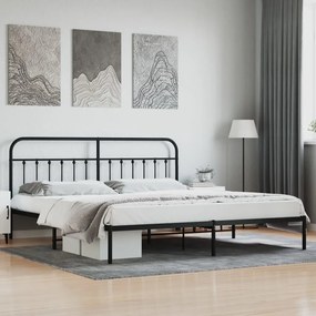 fekete fém ágykeret fejtámlával 200 x 200 cm