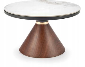 Dohányzóasztal kerek fehér márvány dió arany pad nappali Genesis