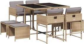 vidaXL 9 részes vegyes bézs polyrattan kerti étkezőgarnitúra párnákkal