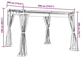antracitszürke acél pavilon hálós oldalakkal 3 x 3 m