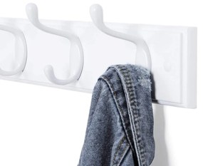 Fali fogas 4 fém kampóval, 40 x 7 x 9 cm, fehér