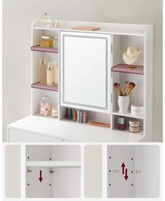 Fésülködőasztal LED világítással, fehér